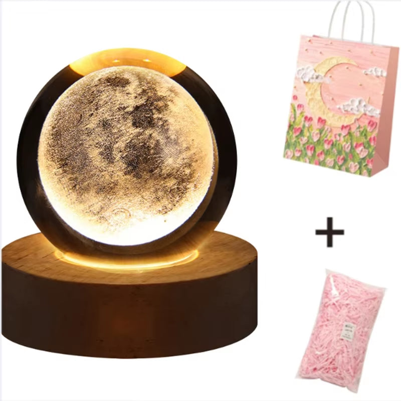 Galaxy Crystal Ball Lamp - 3D Planet and Moon USB LED Night Light for Romantic Occasions