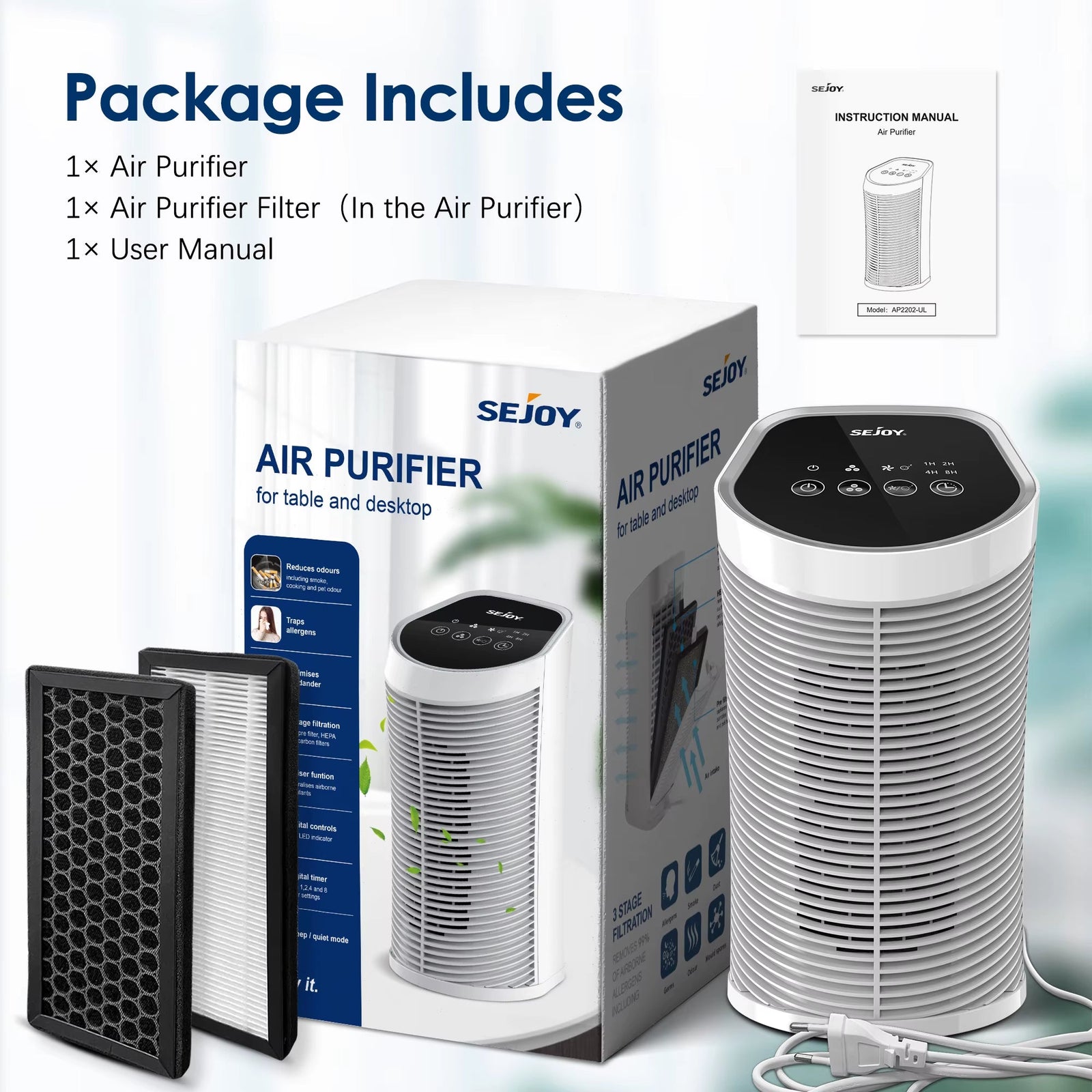 Advanced HEPA Air Purifier with Ionizer - Quiet Operation, 3 Adjustable Speed Settings, and 99.9% Particle Removal for Indoor Spaces up to 200 Square Feet - Perfect for Bedrooms and Pet Owners