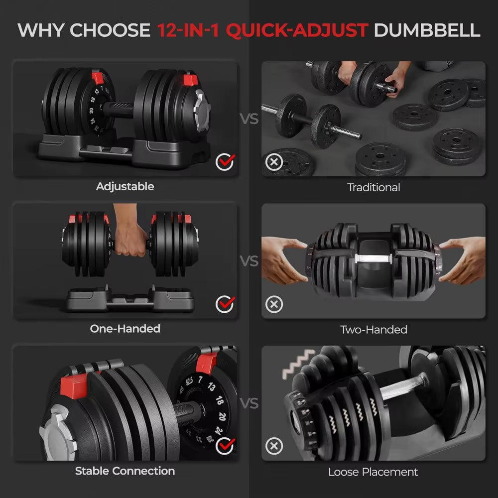 Adjustable Dumbbell Set with Quick-Adjust Mechanism, Anti-Slip Handles, and Storage Tray