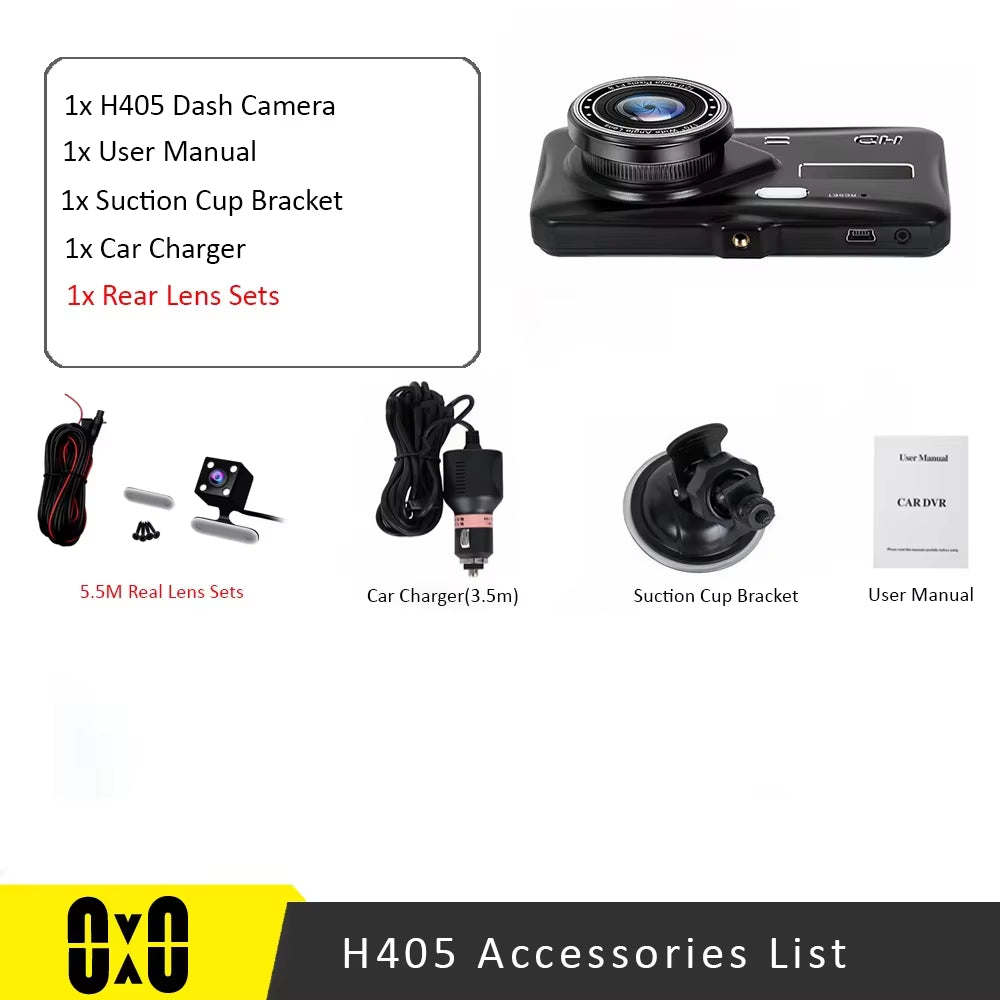 Dual Dash Camera with Night Vision - Full HD 1080P Front and Rear Vehicle Video Recorder