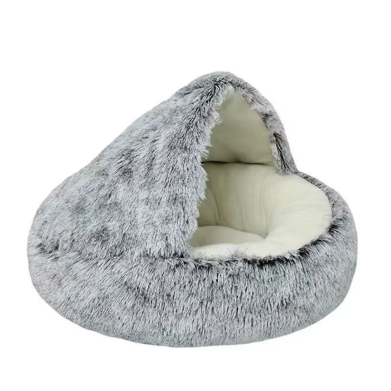 Round Plush Cat Bed with Cover - Cozy Sleeping Nest for Small Dogs and Kittens