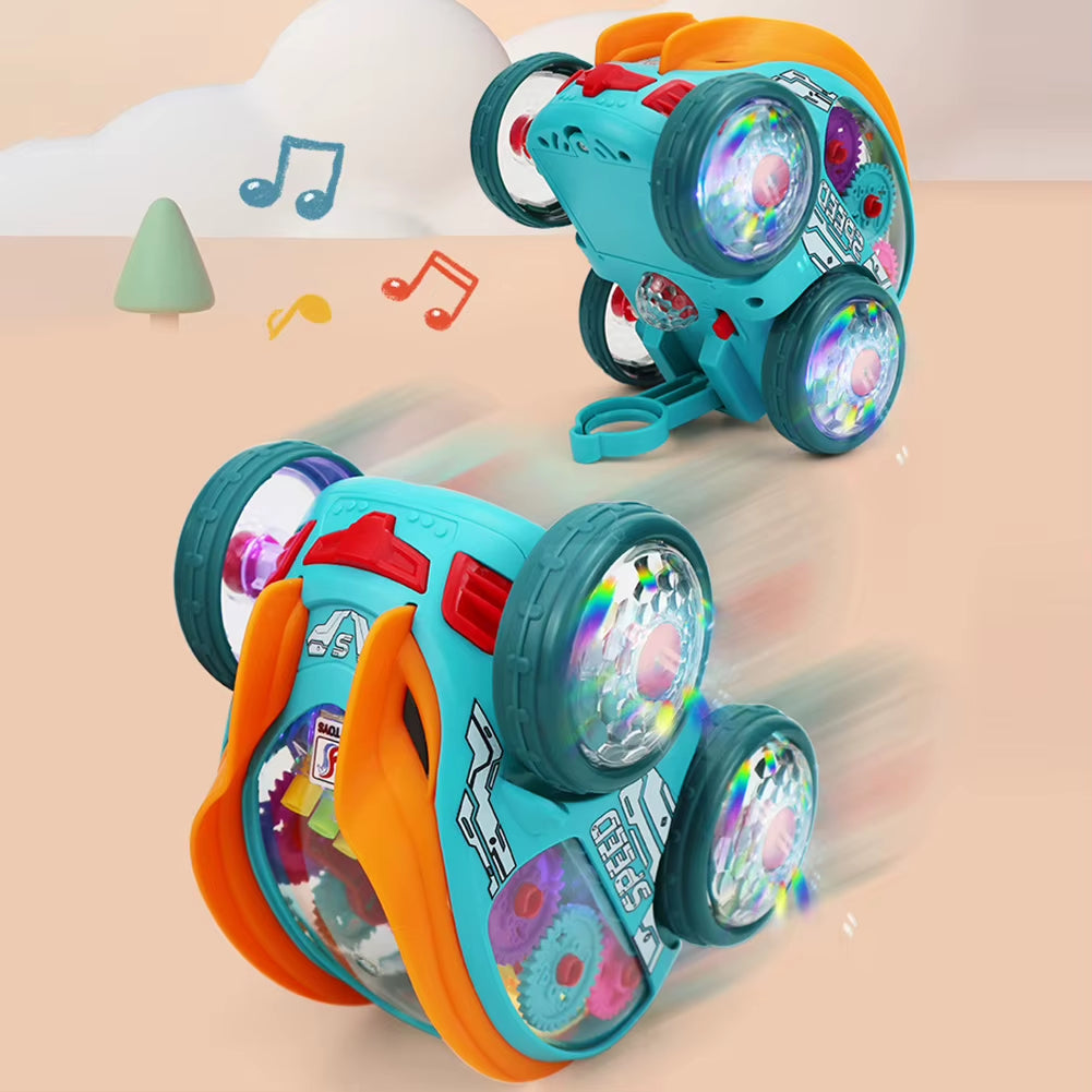 Illuminated Transparent Gear Bump-and-Go Toy Car for Toddlers - Stunt-Performing Vehicle Ideal for Birthdays and Christmas Gifts