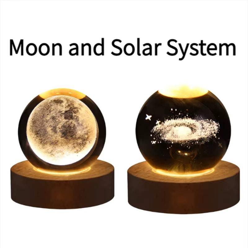 Galaxy Crystal Ball Lamp - 3D Planet and Moon USB LED Night Light for Romantic Occasions