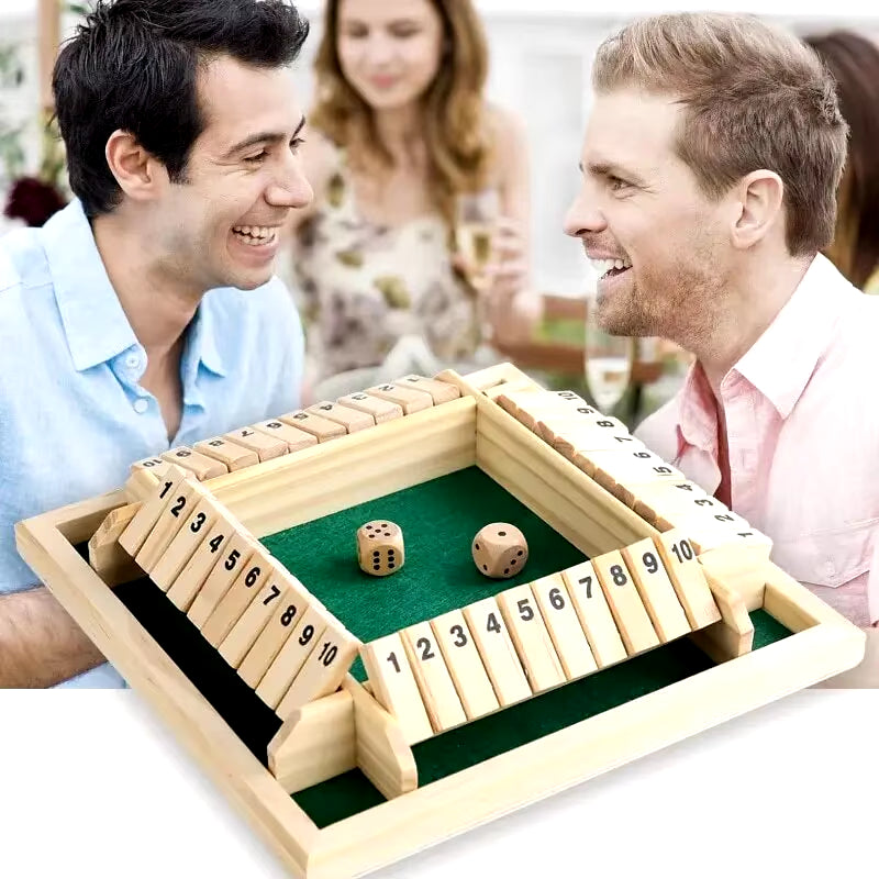 Deluxe Four-Sided Shut the Box Board Game Set with Dice for Adults and Families