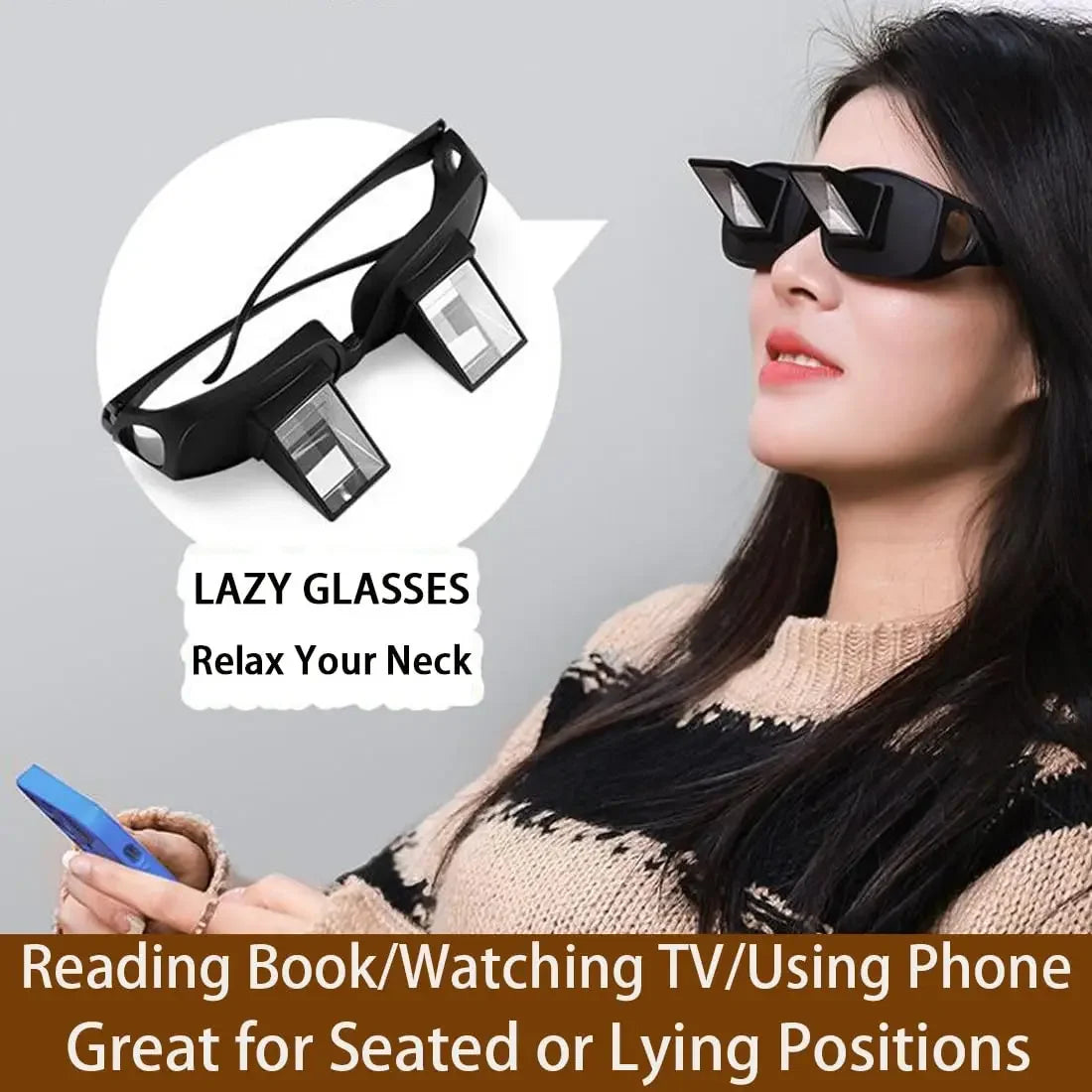 Prismatic Periscope Reading Glasses for Comfortable Lying Down Use