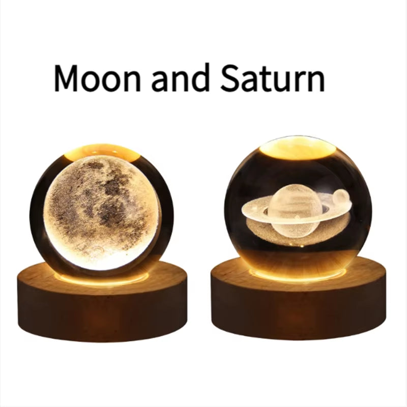 Galaxy Crystal Ball Lamp - 3D Planet and Moon USB LED Night Light for Romantic Occasions