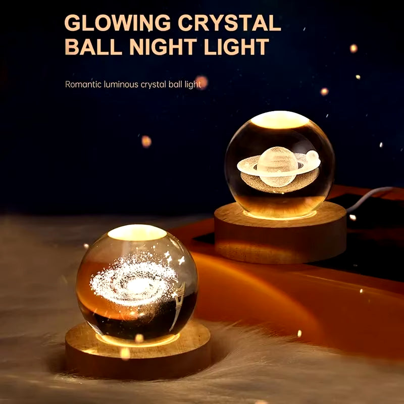 Galaxy Crystal Ball Lamp - 3D Planet and Moon USB LED Night Light for Romantic Occasions