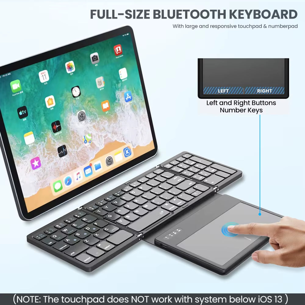 Portable Quadruple-Folding Wireless Bluetooth Keyboard with Integrated Touchpad for Windows, Android, iOS Tablets, iPads, and Smartphones