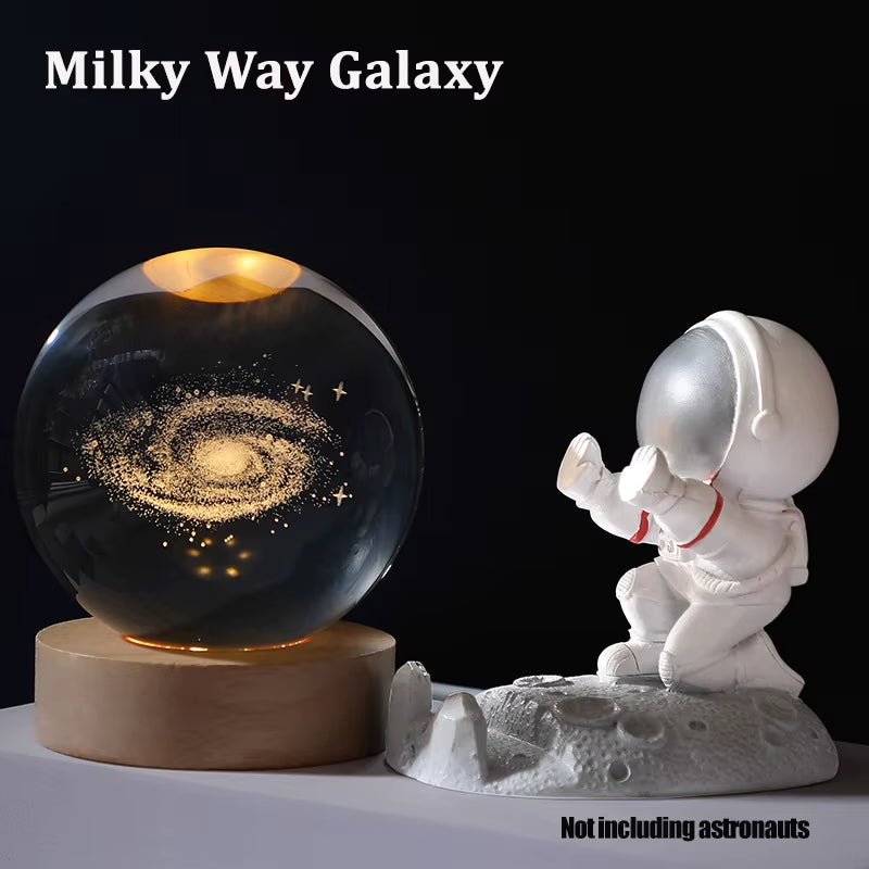 Galaxy Crystal Ball Lamp - 3D Planet and Moon USB LED Night Light for Romantic Occasions