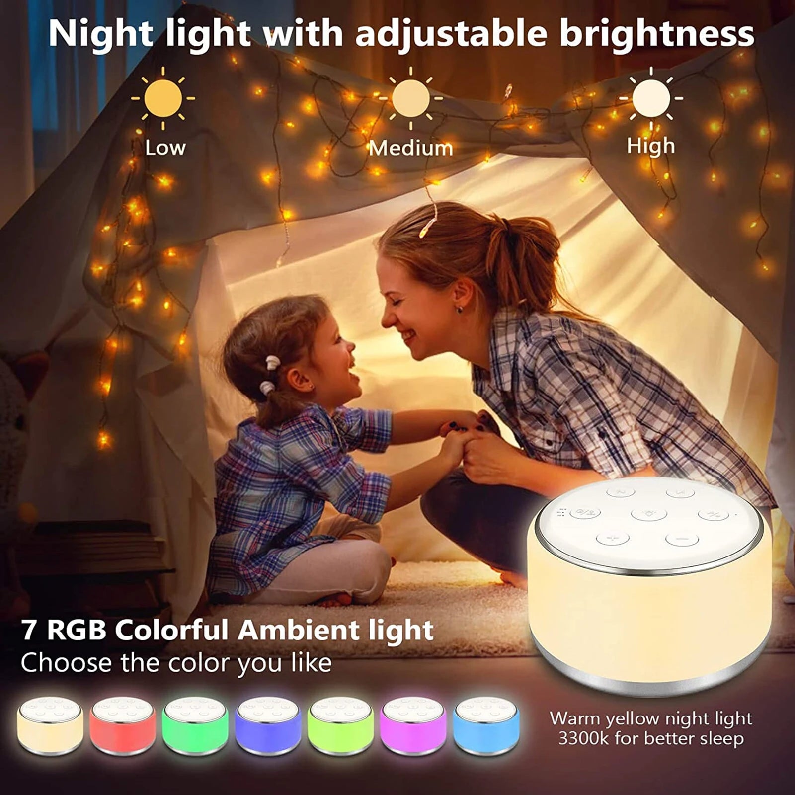 Premium White Noise Machine: Enhance Your Baby's Sleep with 34 Calming Sounds, 7 Adjustable Night Lights, and Smart Timer Function