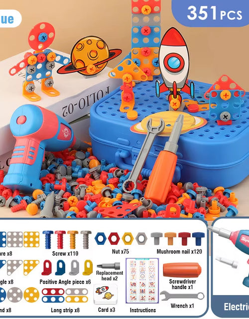 Load image into Gallery viewer, Educational Dinosaur Drilling Assembly Tool Set for Children - Electric Drill, Screw Nuts, and 3D Puzzle Toys for Pretend Play
