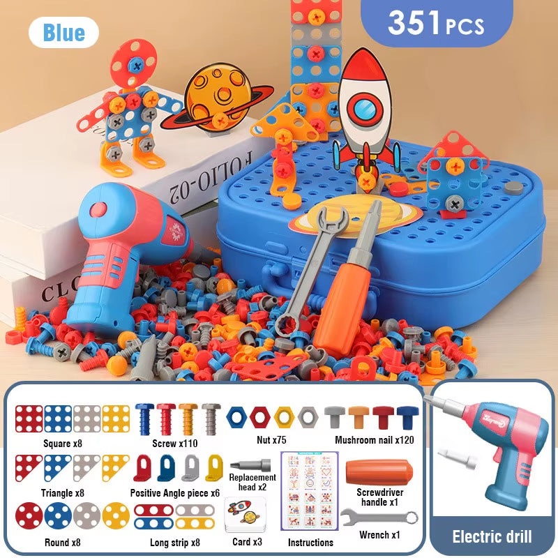 Educational Dinosaur Drilling Assembly Tool Set for Children - Electric Drill, Screw Nuts, and 3D Puzzle Toys for Pretend Play