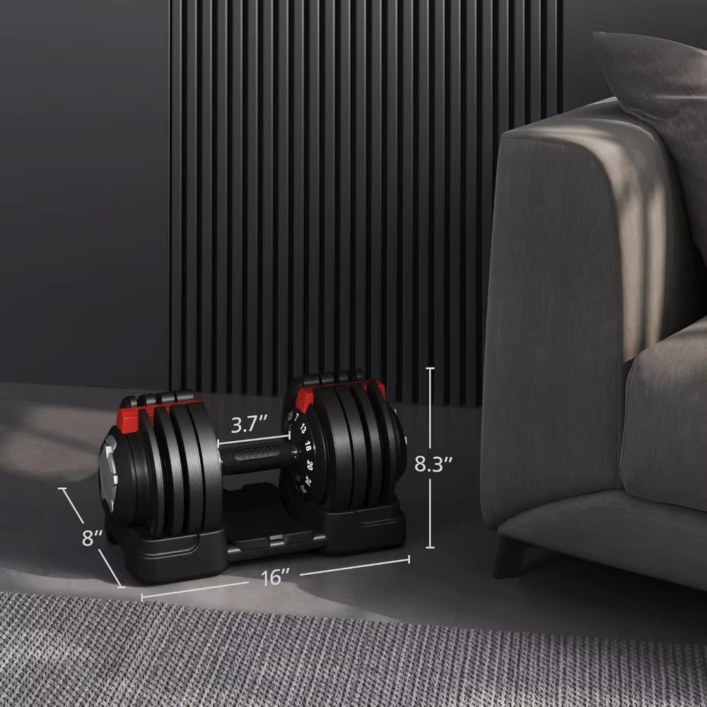 Adjustable Dumbbell Set with Quick-Adjust Mechanism, Anti-Slip Handles, and Storage Tray