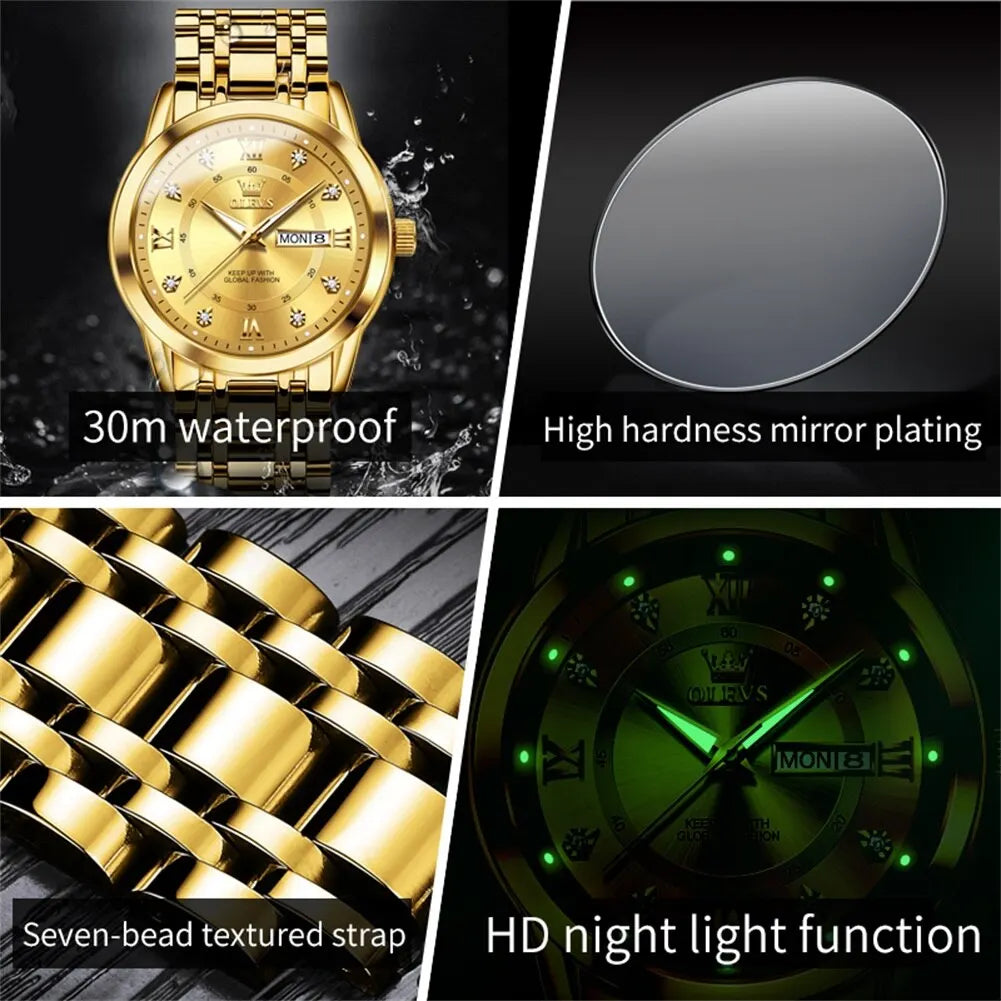 Exquisite Luxury Men's Quartz Watch: Waterproof, Luminous Hands, and Elegant Stainless Steel Design