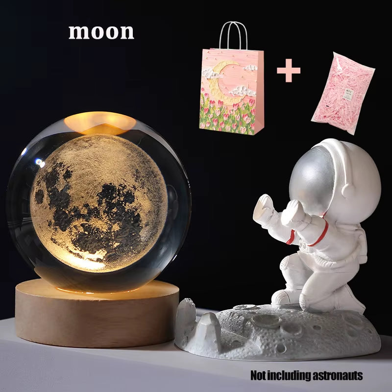 Galaxy Crystal Ball Lamp - 3D Planet and Moon USB LED Night Light for Romantic Occasions