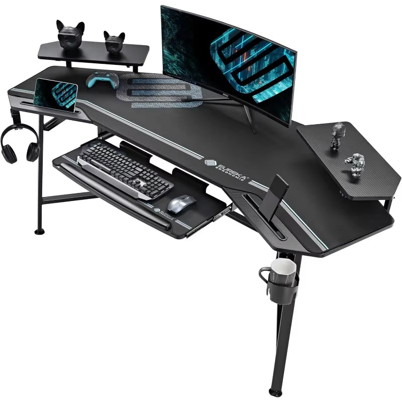 Large Gaming Desk with Dual Headphone Hooks