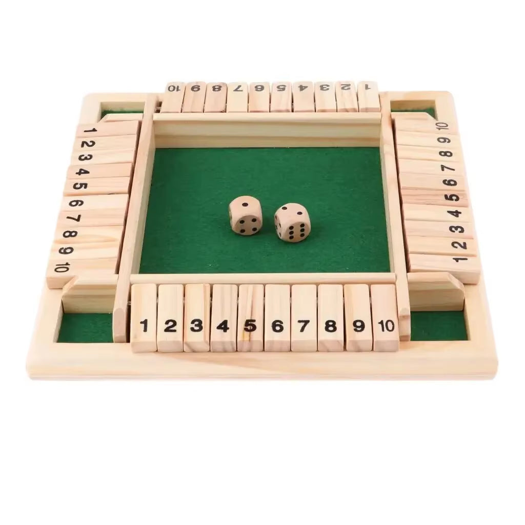 Deluxe Four-Sided Shut the Box Board Game Set with Dice for Adults and Families