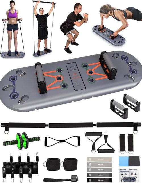 Load image into Gallery viewer, 27-In-1 Portable Gym Equipment for Building Muscle, Push-Up Board, Resistance Bands
27-in-1 portable gym equipment with push-up board and resistance bands.
