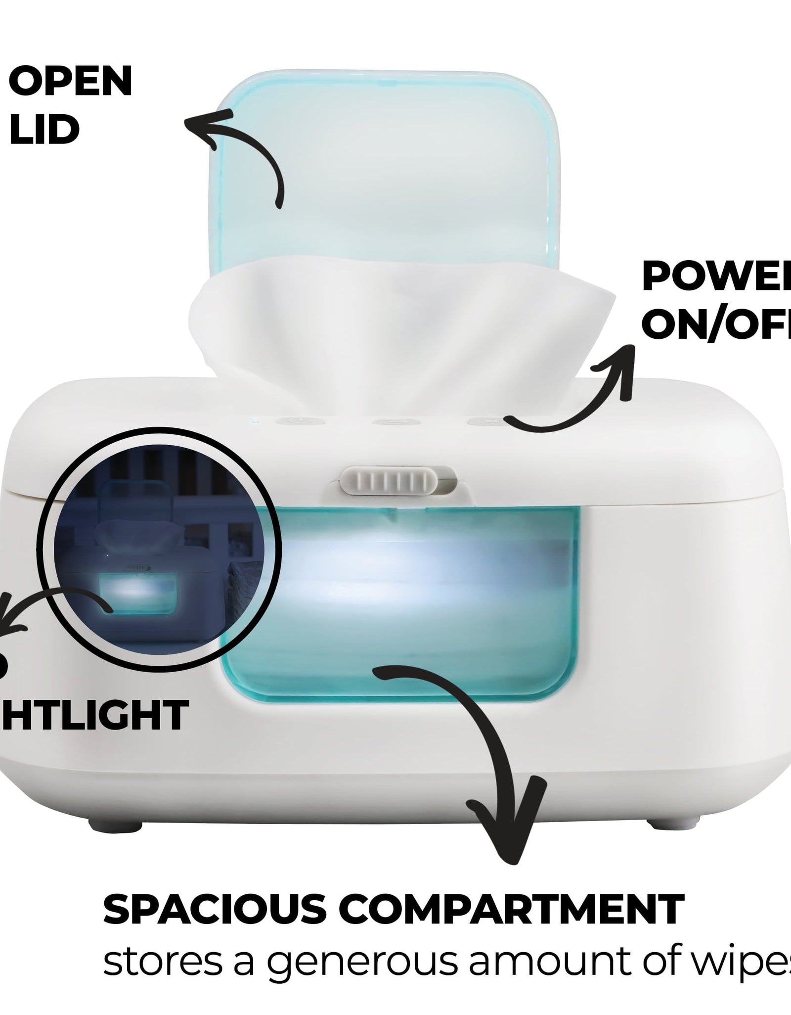 Premium Baby Wipe Warmer & Dispenser with LED Nightlight and Convenient On/Off Switch