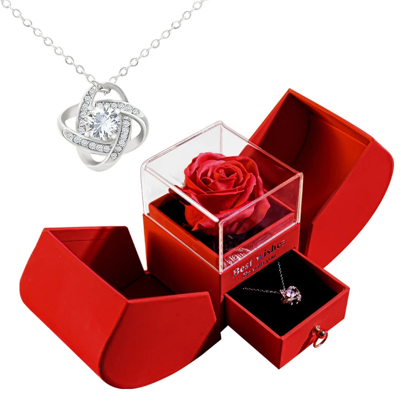 Eternal Rose Gift Box with Heart Necklace - "I Love You to the Moon and Back" Floral Jewelry Set for Valentine's Day and Weddings