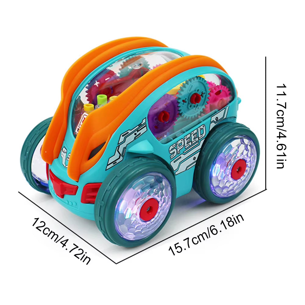 Illuminated Transparent Gear Bump-and-Go Toy Car for Toddlers - Stunt-Performing Vehicle Ideal for Birthdays and Christmas Gifts