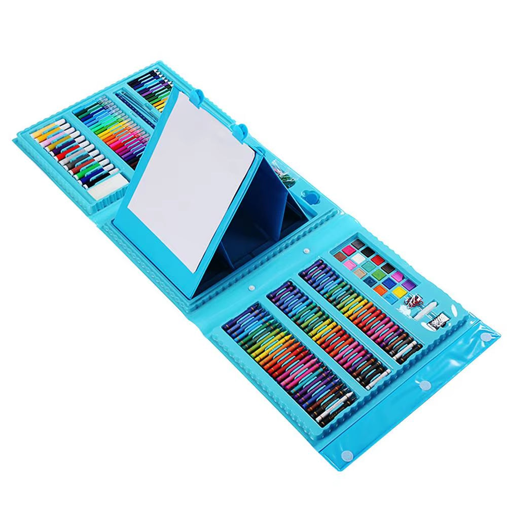 Comprehensive 208-Piece Art Kit for Kids - Double-Sided Trifold Easel with Oil Pastels, Crayons, and More