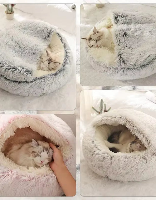 Load image into Gallery viewer, Round Plush Cat Bed with Cover - Cozy Sleeping Nest for Small Dogs and Kittens
