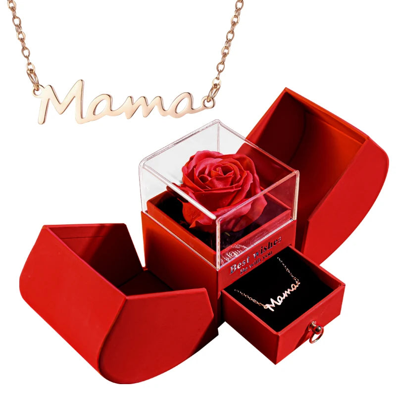 Eternal Rose Gift Box with Heart Necklace - "I Love You to the Moon and Back" Floral Jewelry Set for Valentine's Day and Weddings