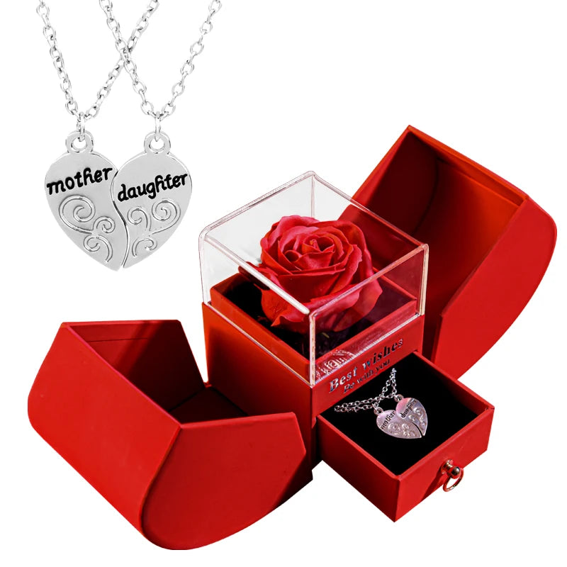 Eternal Rose Gift Box with Heart Necklace - "I Love You to the Moon and Back" Floral Jewelry Set for Valentine's Day and Weddings