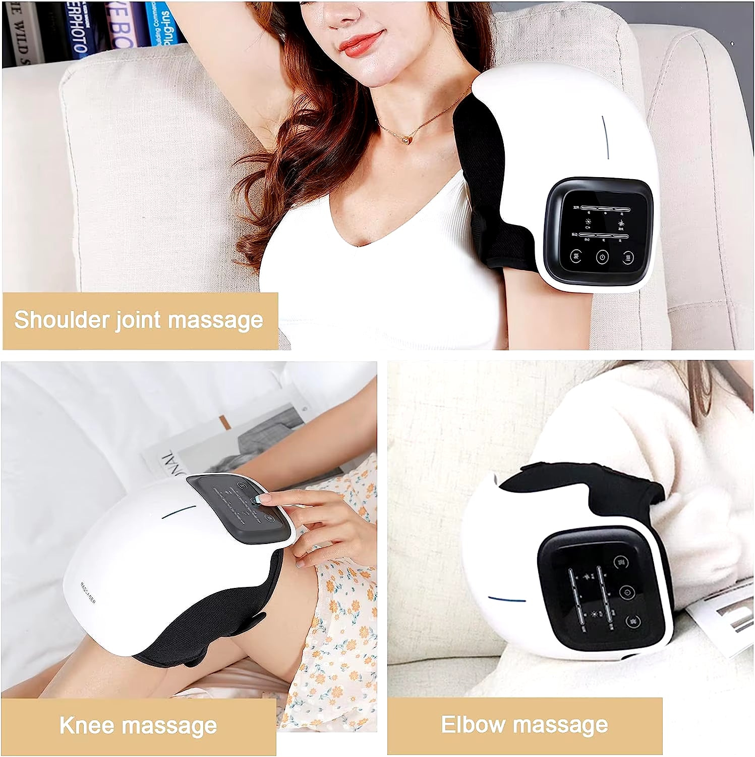 Infrared knee massager package with USB cable and manual.
Advanced Infrared and Vibration Knee Massager
