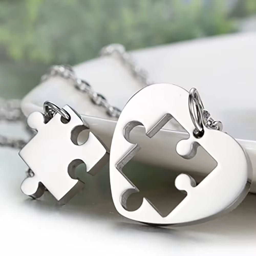 Custom Name 2 Pcs/ Set Heart Puzzle Pendants for Women Men Never Fade Stainless Steel Couple Necklaces Anniversary Gift