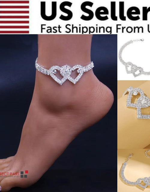 Load image into Gallery viewer, Double Heart Crystal Anklet Bracelet - Elegant Barefoot Chain Jewelry in the US
Double Heart Crystal Anklet Bracelet

