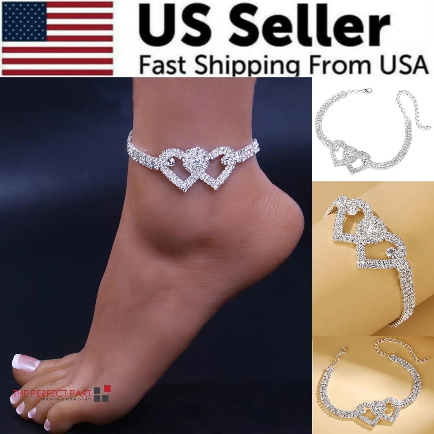 Double Heart Crystal Anklet Bracelet - Elegant Barefoot Chain Jewelry in the US
Double Heart Crystal Anklet Bracelet
