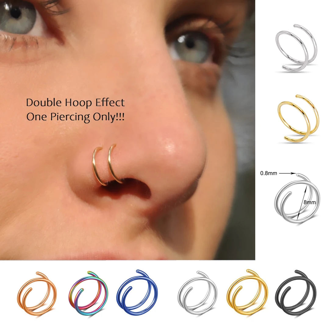 Double Layered Stainless Steel Nose Ring Studs for Women - 20G Hoops, Twist Design for Cartilage, Tragus, and Septum Piercings

Double Layered Stainless Steel Nose Ring
