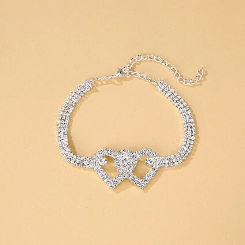 Hypoallergenic Silver Anklet with Hearts
