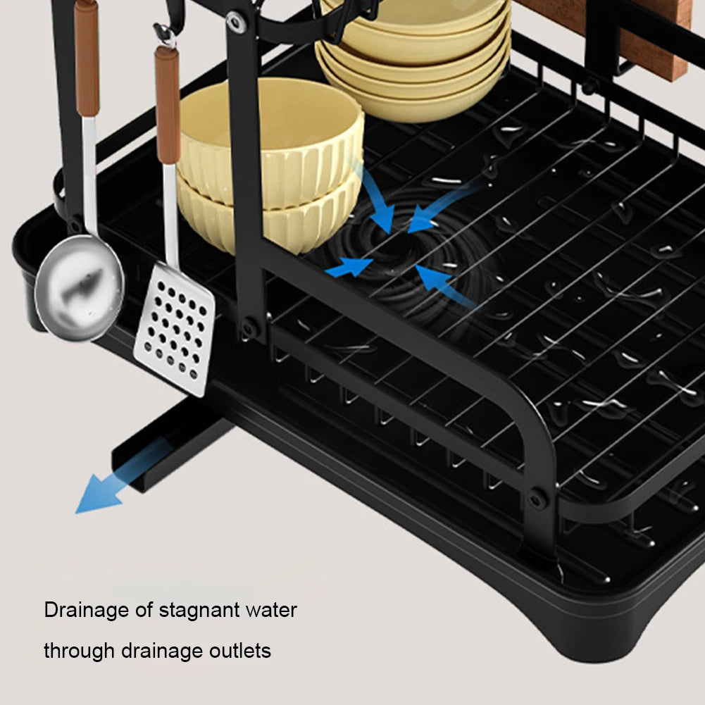 Built-in drainage outlet on dish drying rack