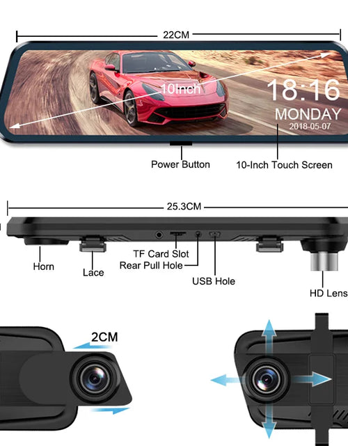 Load image into Gallery viewer, Professional Touch Screen Mirror Camera for Vehicle with Front and Rear Dash Cam DVR Functionality
