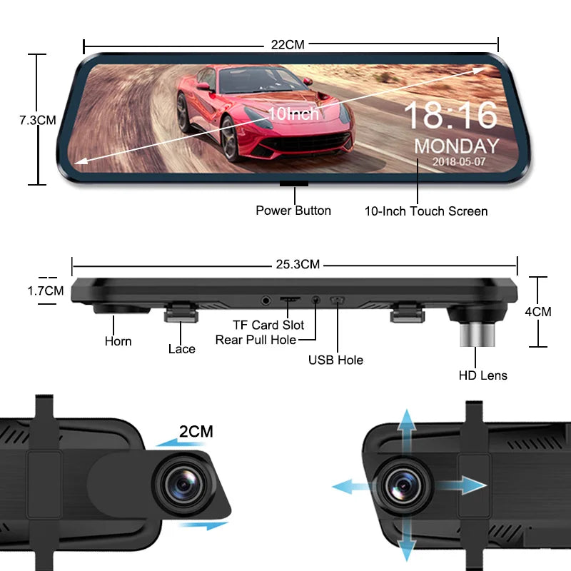 Professional Touch Screen Mirror Camera for Vehicle with Front and Rear Dash Cam DVR Functionality