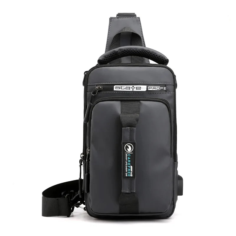 Men's Nylon Crossbody Bag with USB Charging Port - Multifunctional Waterproof Daypack for Outdoor Travel and Casual Use