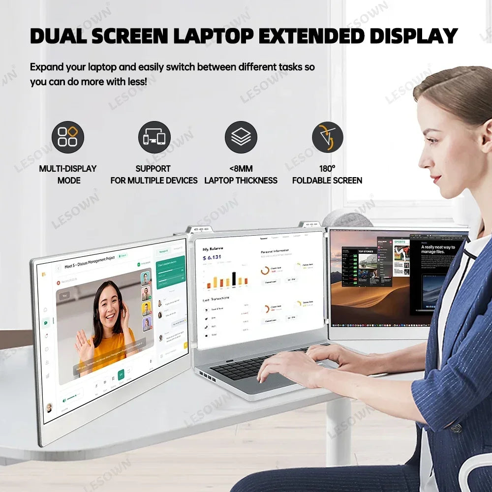 15.6-Inch FHD Dual-Screen Laptop Monitor Extender for Windows and Mac - 1920x1080 IPS USB-C