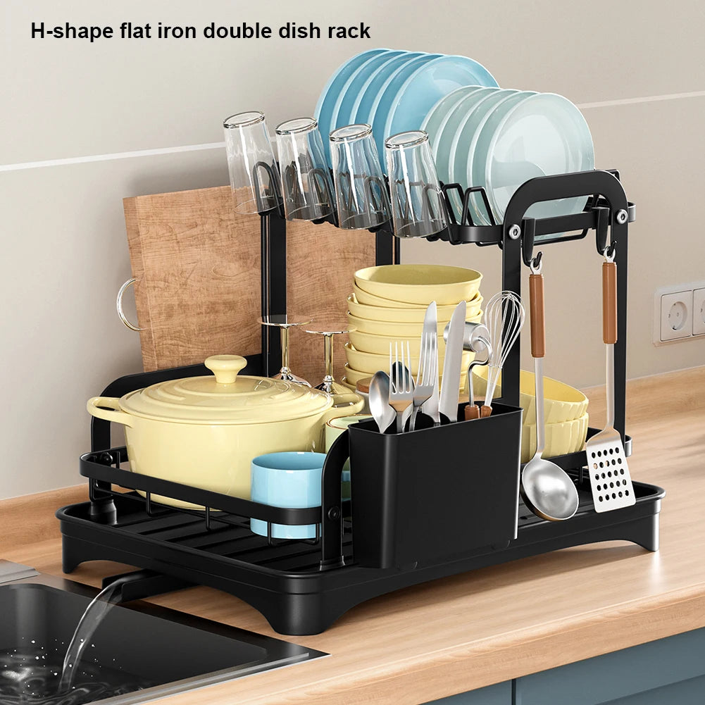 Efficient dish drying rack with 360-degree drainage