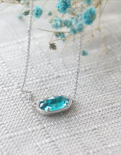 Load image into Gallery viewer, Geometric London Blue Clear Glass Gemstone Pendant Necklace for Women - Elegant Fashion Jewelry and Unique Gift Option
