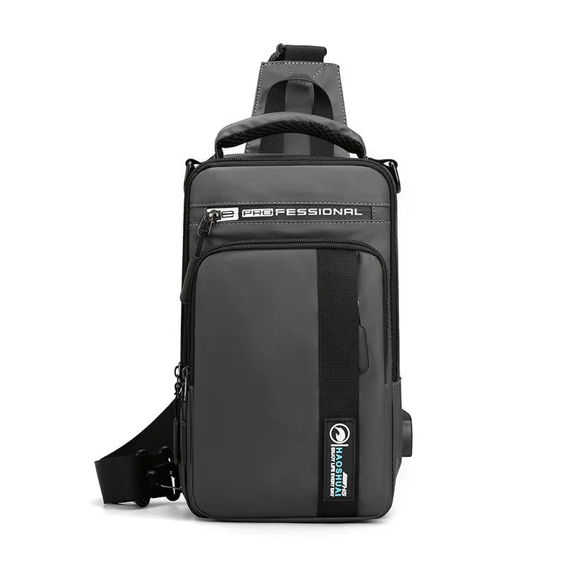 Men's Nylon Crossbody Bag with USB Charging Port - Multifunctional Waterproof Daypack for Outdoor Travel and Casual Use