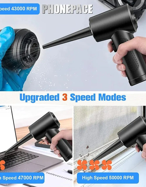 Load image into Gallery viewer, Professional Grade Cordless Compressed Air Duster - 50000 RPM Rechargeable Portable Electric Cleaner for Electronics and Keyboards
