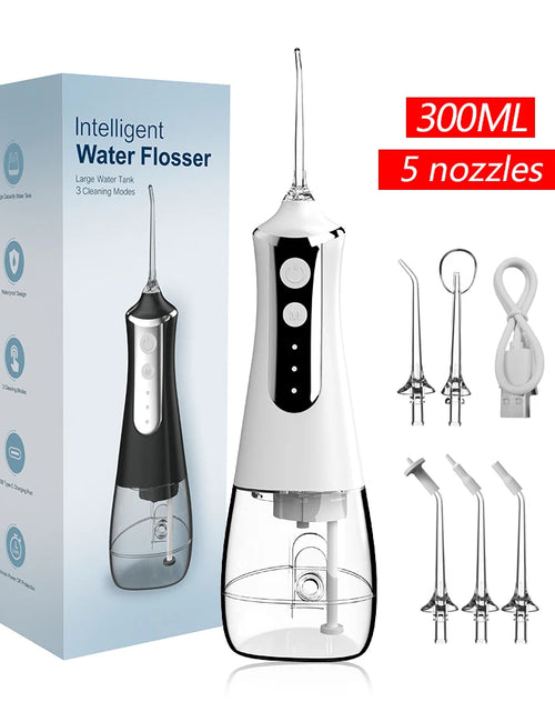 Load image into Gallery viewer, Dental Oral Irrigator Water Flosser with 5 Nozzles, 3 Modes, USB Rechargeable, 300ml Tank
