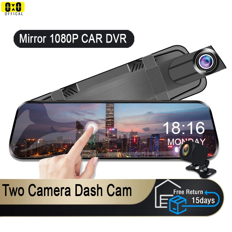 Professional Touch Screen Mirror Camera for Vehicle with Front and Rear Dash Cam DVR Functionality