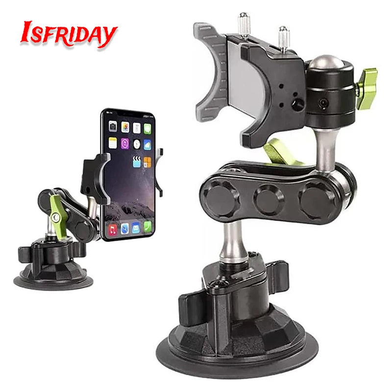 Universal Metal Phone Clamp Holder with 360° Rotating Suction Cup Mount for iPhone, Samsung, and Xiaomi