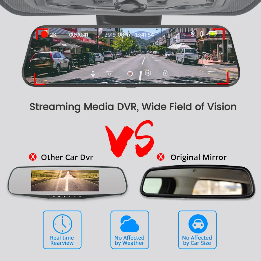 Professional Touch Screen Mirror Camera for Vehicle with Front and Rear Dash Cam DVR Functionality