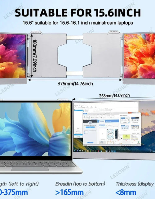 Load image into Gallery viewer, 15.6-Inch FHD Dual-Screen Laptop Monitor Extender for Windows and Mac - 1920x1080 IPS USB-C
