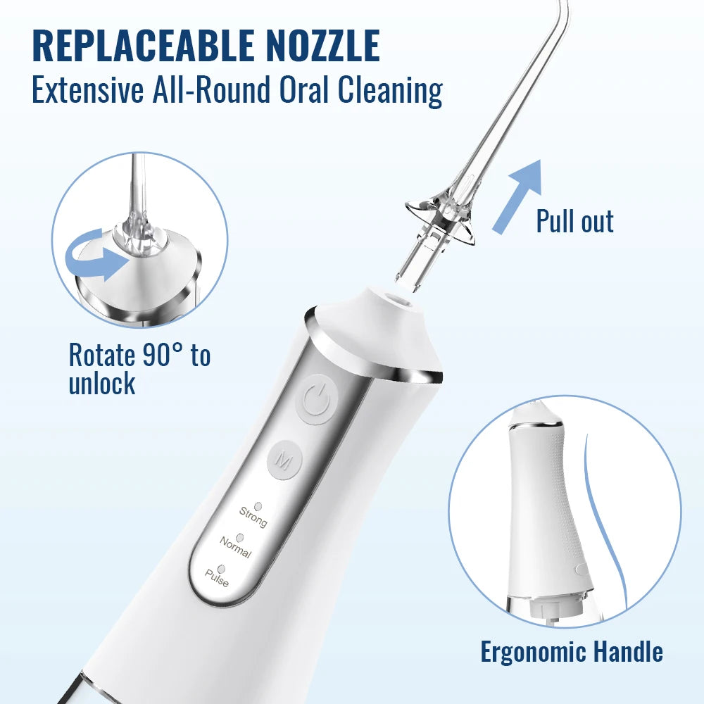 Dental Oral Irrigator Water Flosser with 5 Nozzles, 3 Modes, USB Rechargeable, 300ml Tank